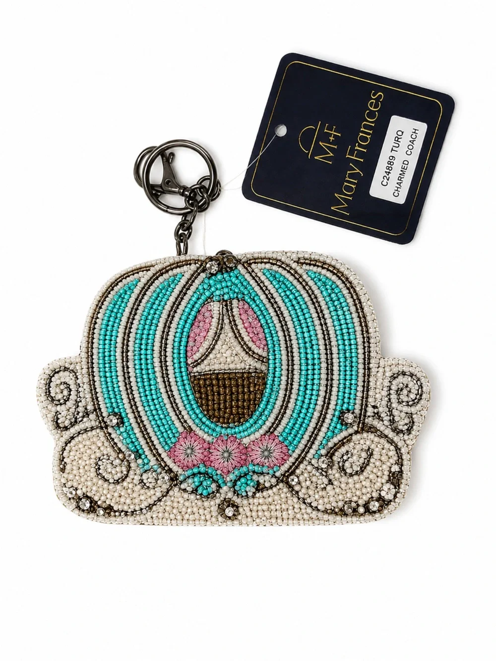 NWT Mary Frances Charmed Coach Cinderella Pumpkin Carriage Beaded Coin Purse Key